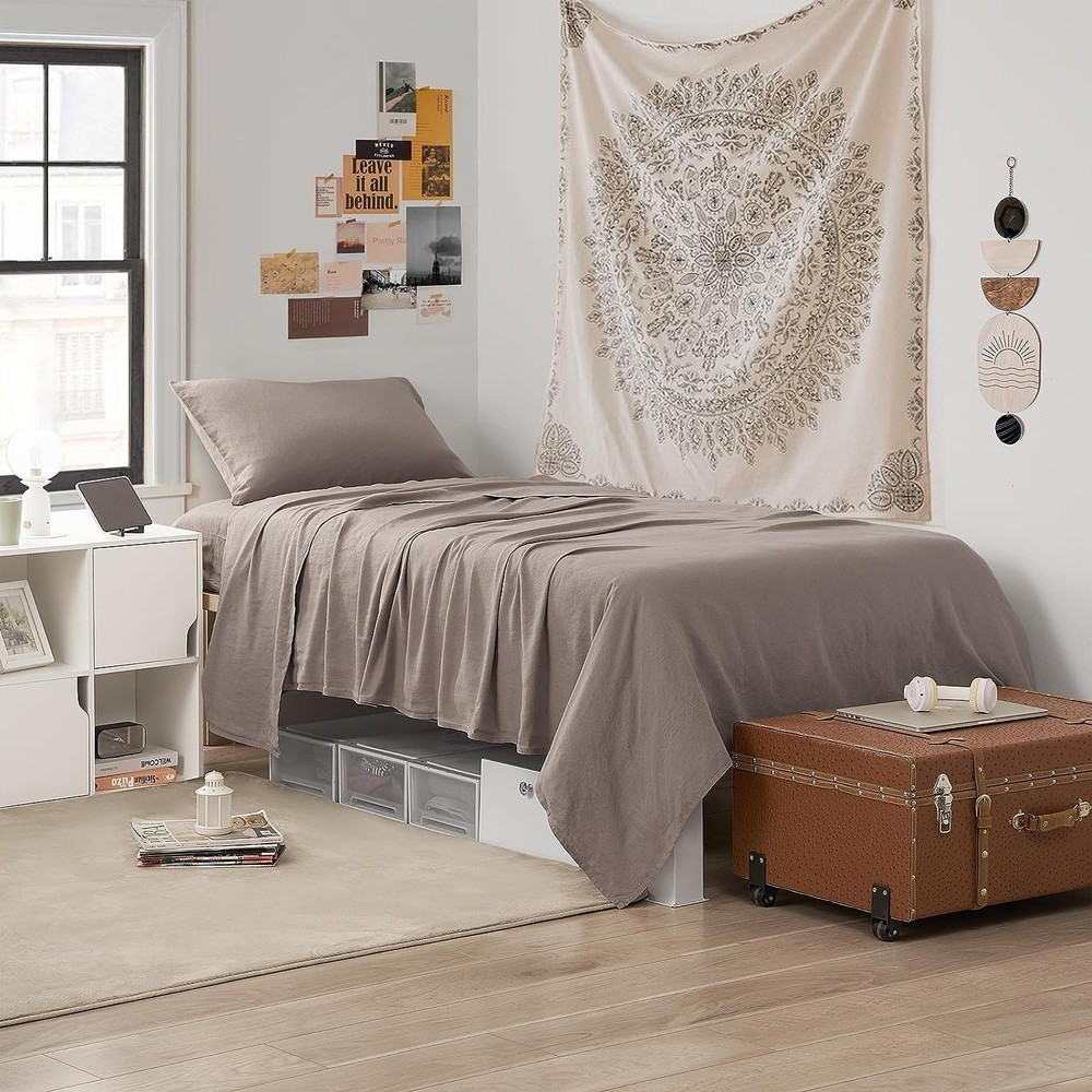 Dark Sky Reserve Bamboo Linen Sheet Set Portugal Made Driftwood Taupe