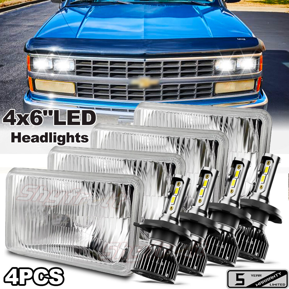 4pcs 4x6'' LED Headlights Hi/Lo For Chevrolet K1500 K2500 K3500 1988-1991