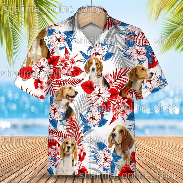 Beagle Tropical Hawaiian Shirt Button Down Unisex Adults S-5XL
