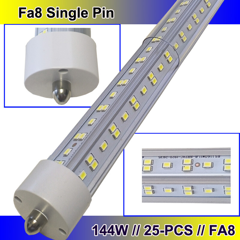 25PC 144W T8 8FT FA8 Led Tube Light Bulbs Single Pin 8Foot Led Shop Light 6500K