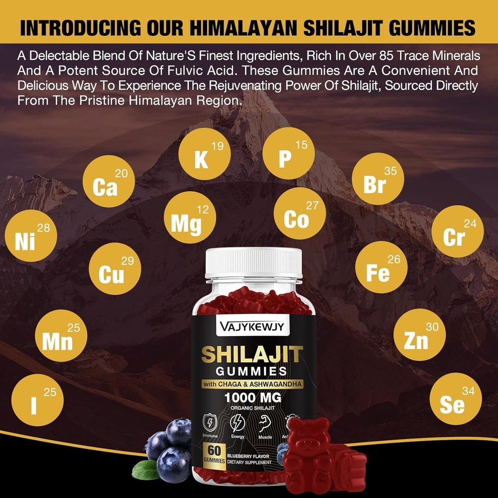 Pure Shilajit 1000mg 60 Gummies with Natural Fulvic Acid Asphaltum Supplement