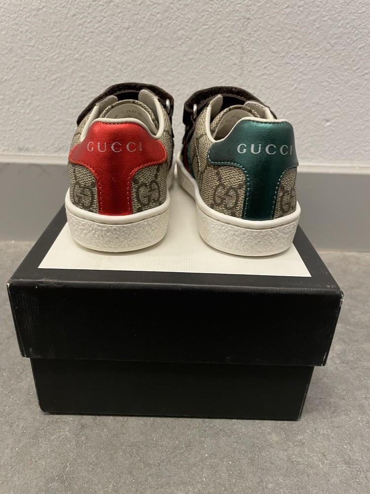 Gucci GG Supreme Logo Sneakers Red Green Heel Toddler Size 24 Authentic