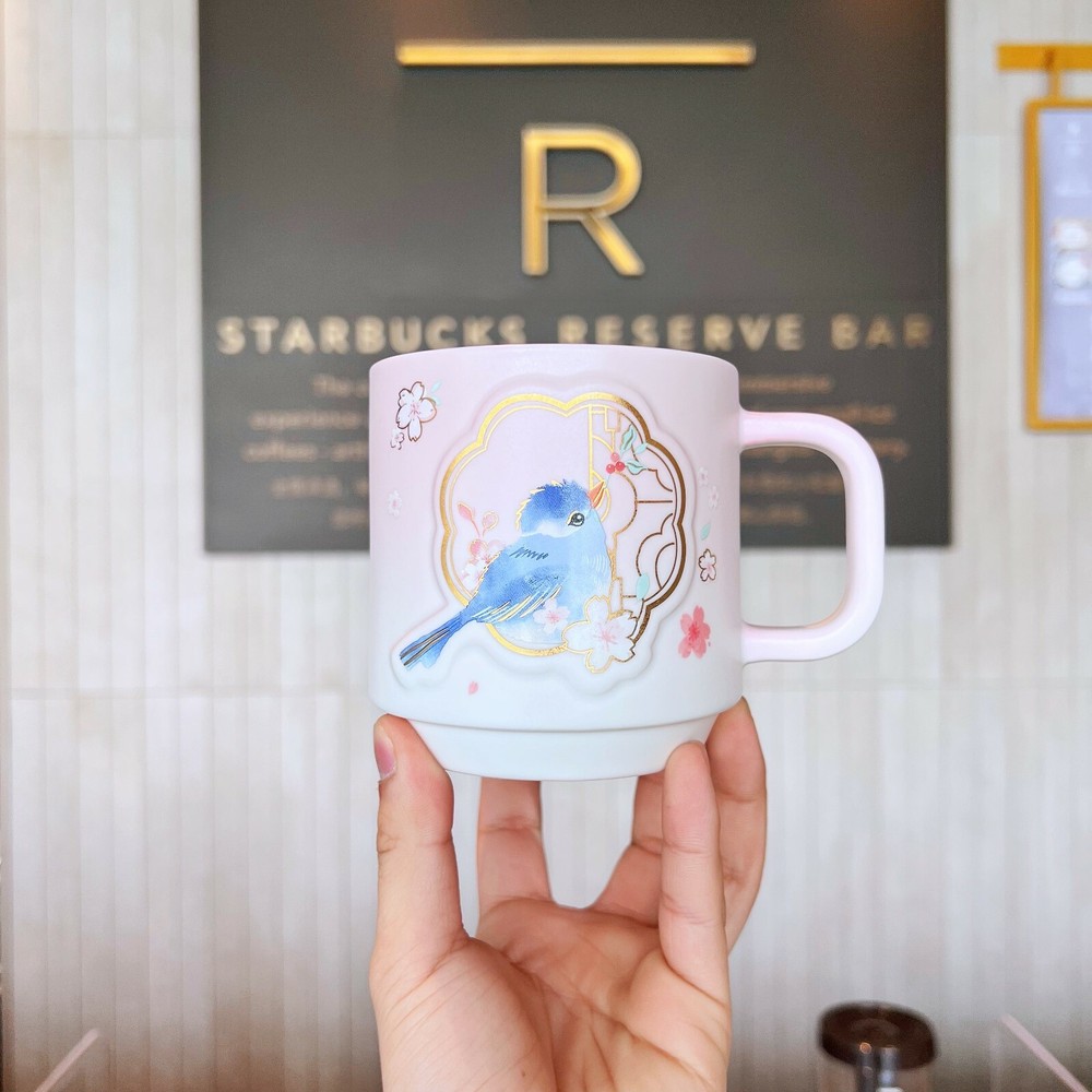 New 2022 China Starbucks Sakura Season 15oz Bird Hanami Ceramic Mug