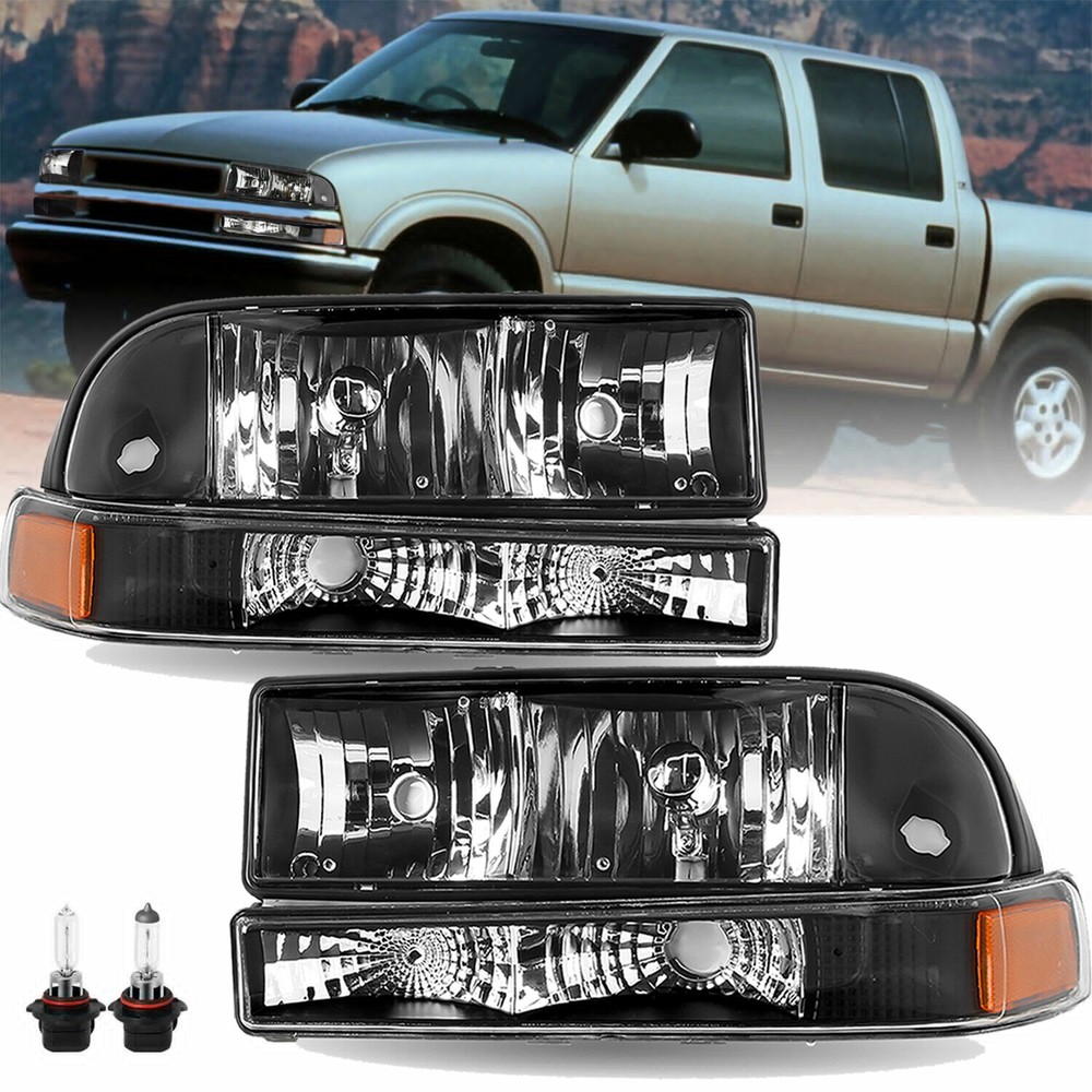 Black/Amber Corner Headlights Bumper Head Lamp For 98-04 Chevy s10 Pickup Blazer