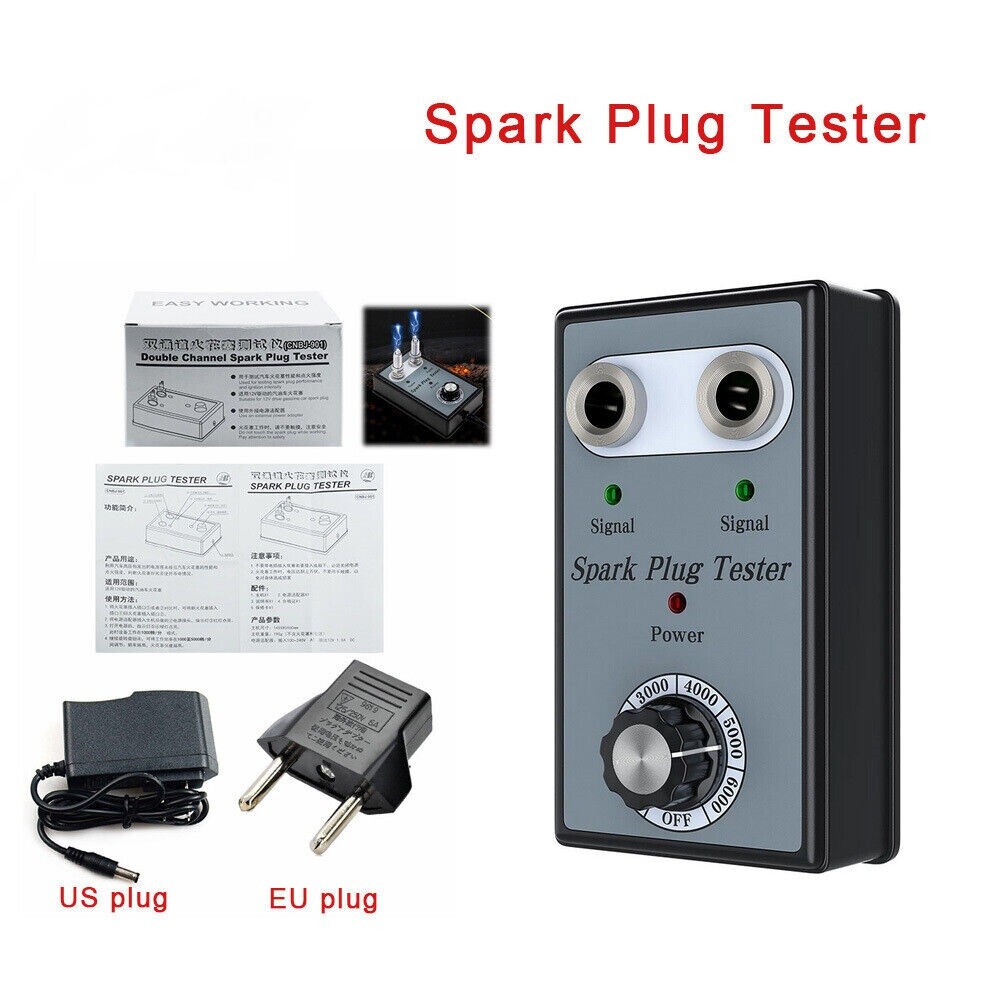 12V Dual Plug Hole Gasoline Car Spark Plug Tester & Diagnostic Tool