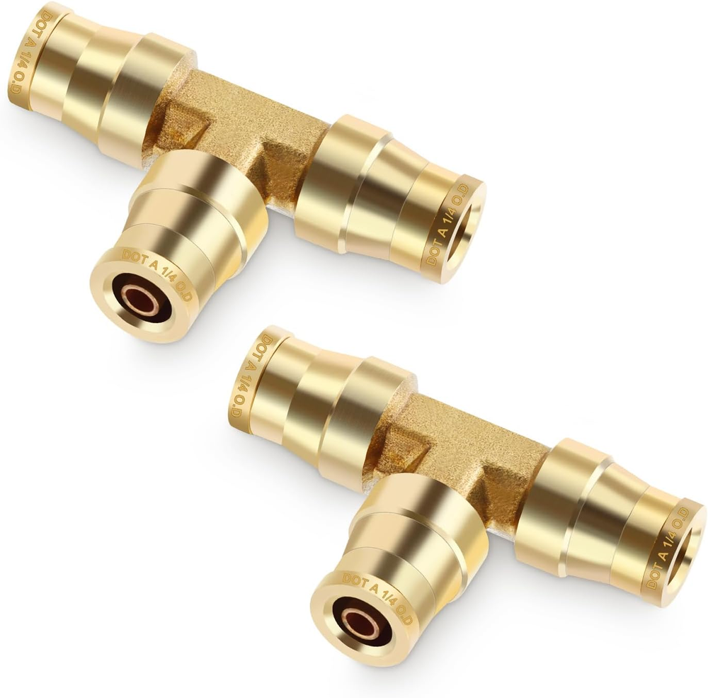 1/4 Inch DOT Brass Push to Connect Tee Fitting for Air Brake Lines