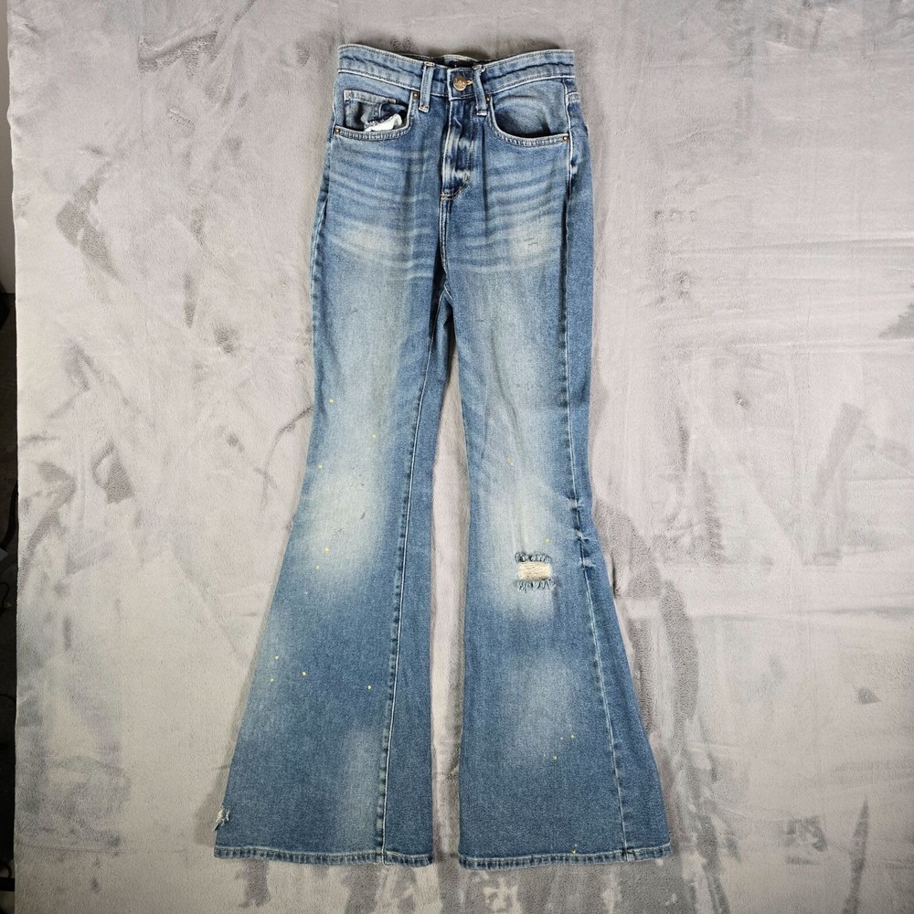 Lee Women's 2010s Thrashed Flare Leg Paint-Speck Stretch Denim Jeans 24x31