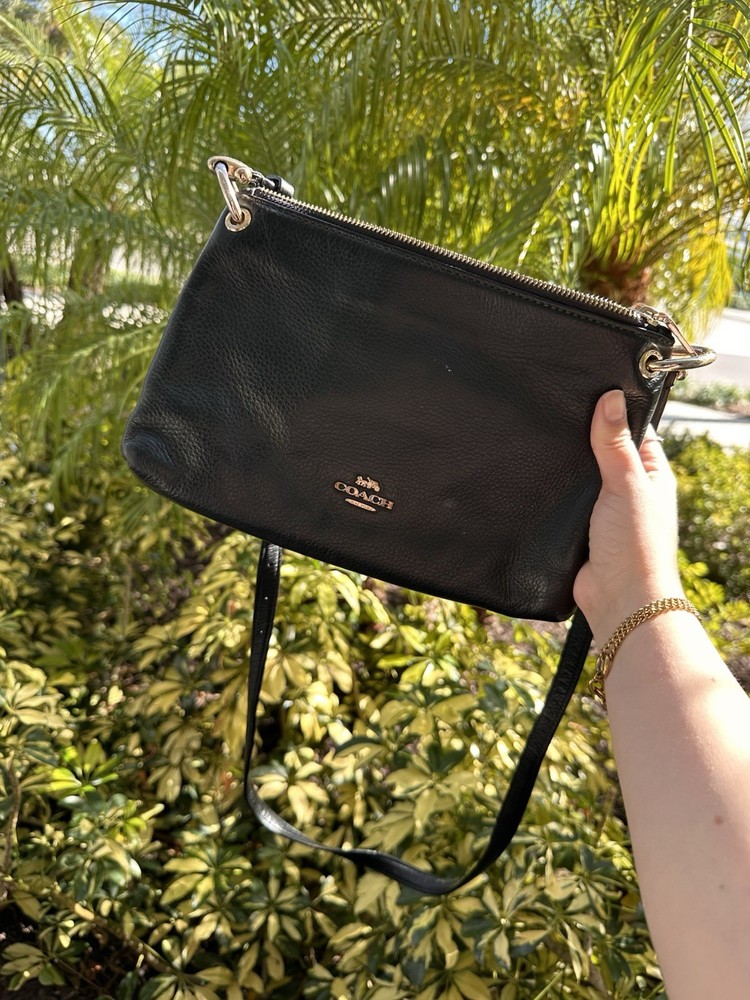 Coach Black Leather Crossbody Purse with Zipper Closure