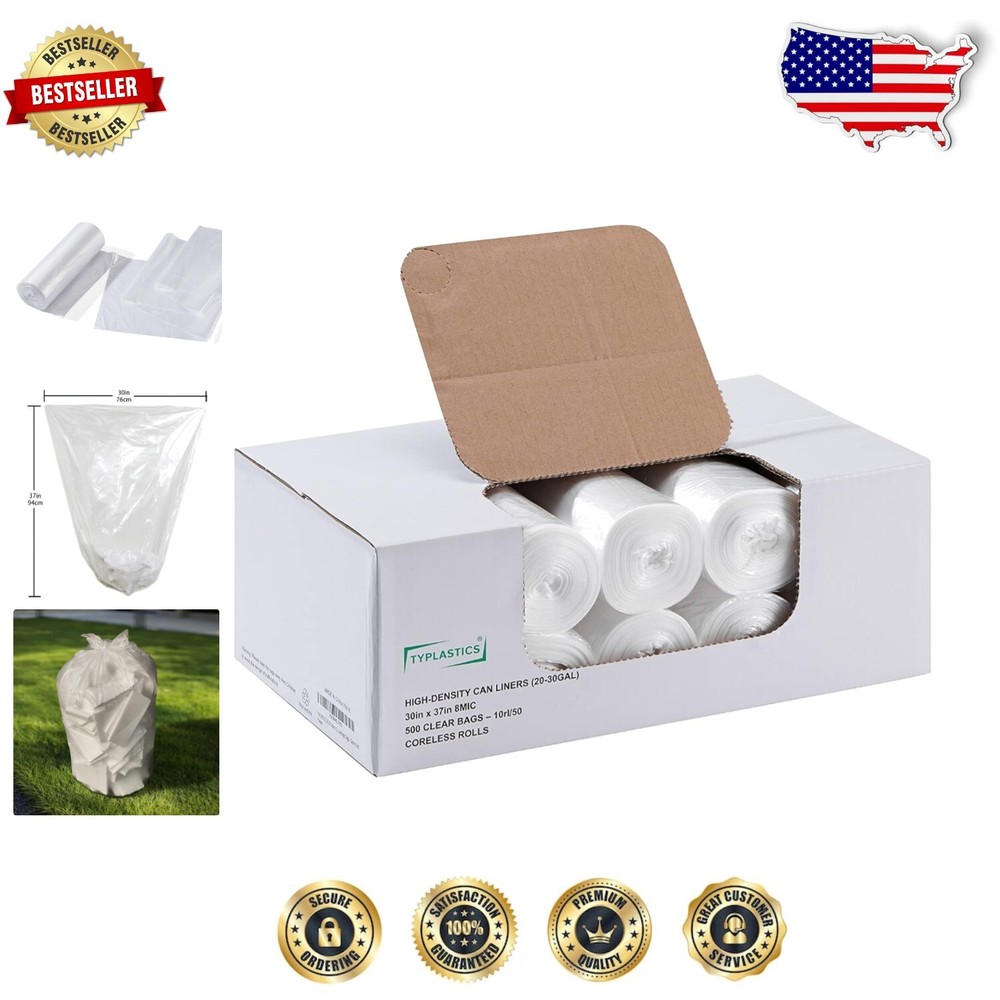 High Density Clear Trash Can Liners - 30