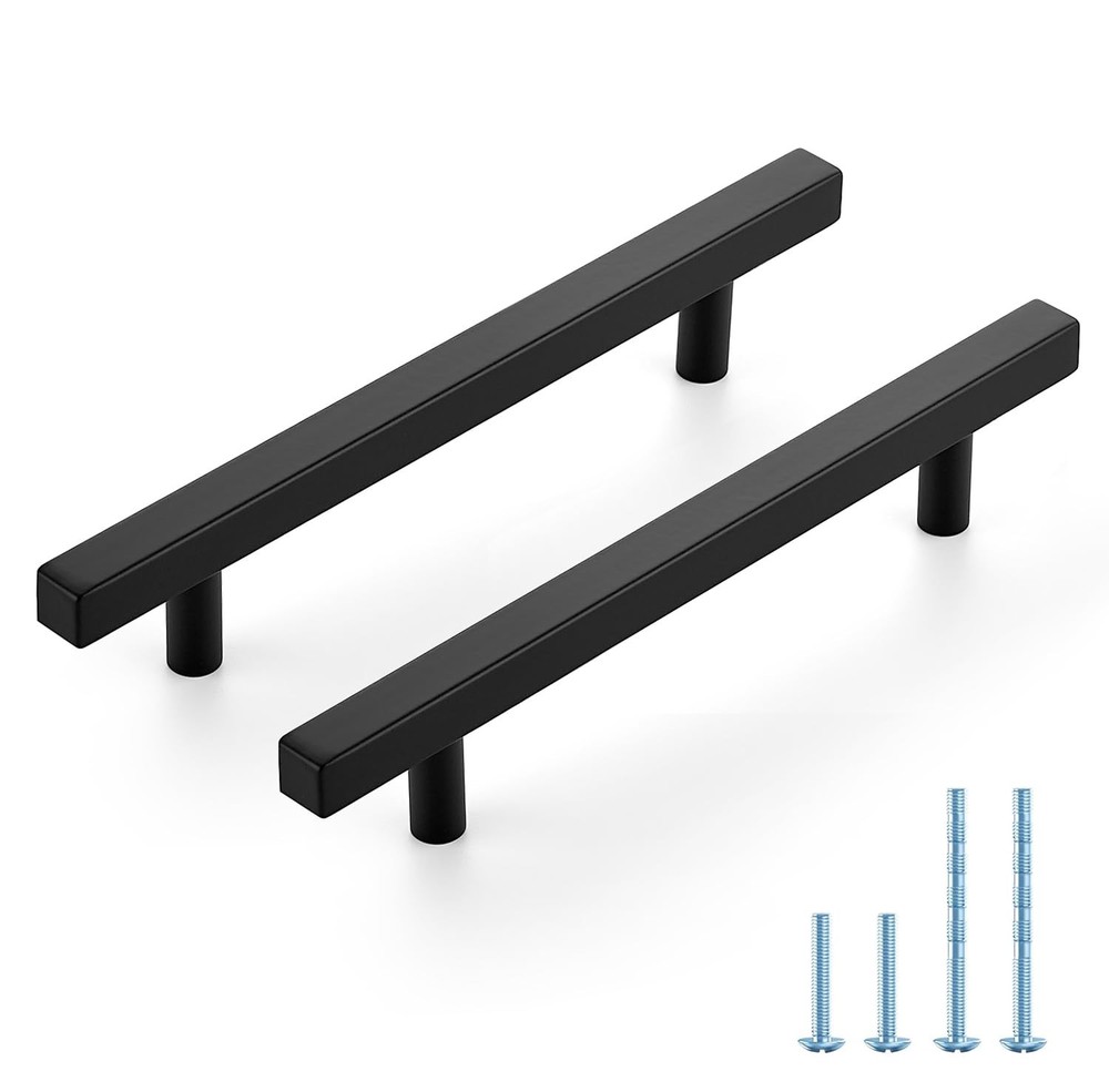 60 Pack 5 Inch Matte Black Square Cabinet Handles Stainless Steel Cabinet Har...