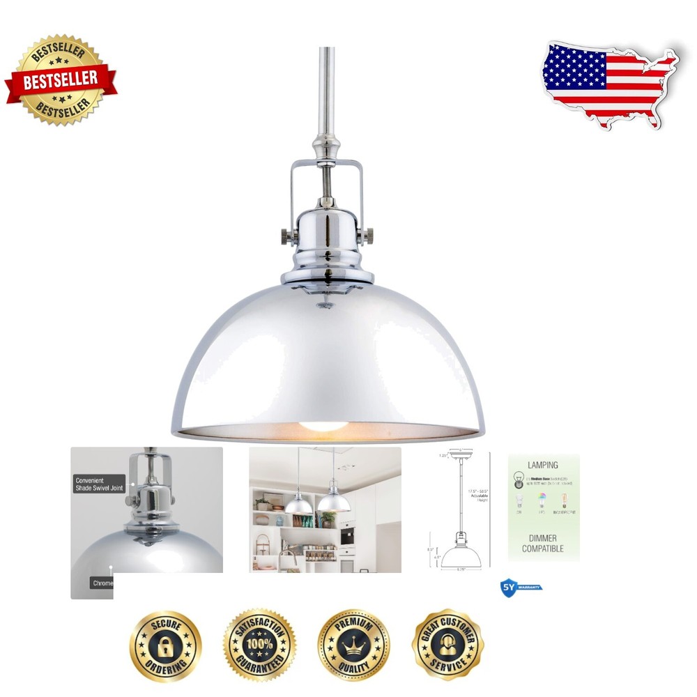 Modern Industrial 9-Inch Chrome Pendant Light with Adjustable Height