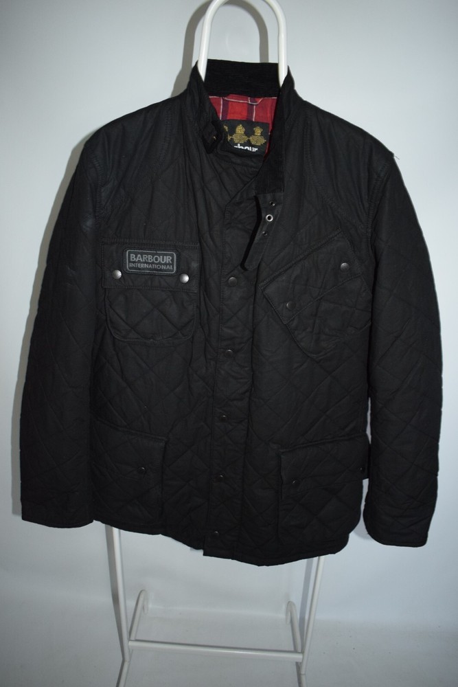 Barbour International Quilted Waxed Jacket Waterproof Country Coat Size M