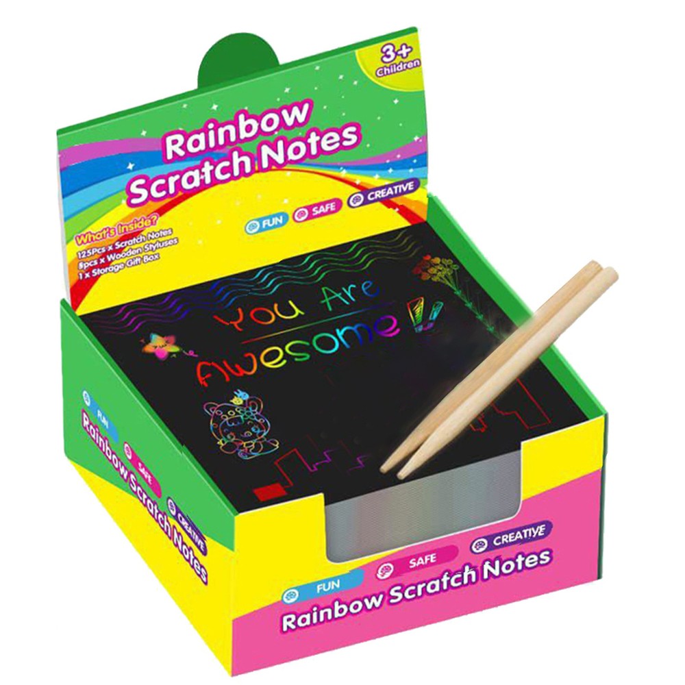 Scratch Paper Art Set, 100 Pcs Rainbow Magic Scratch Paper for Kids