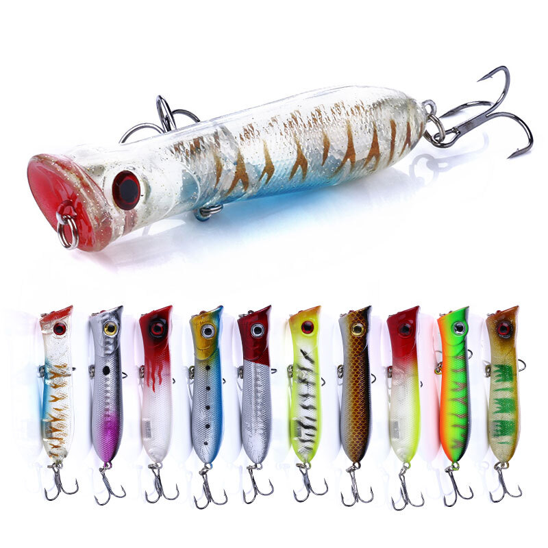 10PCS 8cm 11g Popper Lure Topwater Bass Bait for Fresh and Saltwater Fishing