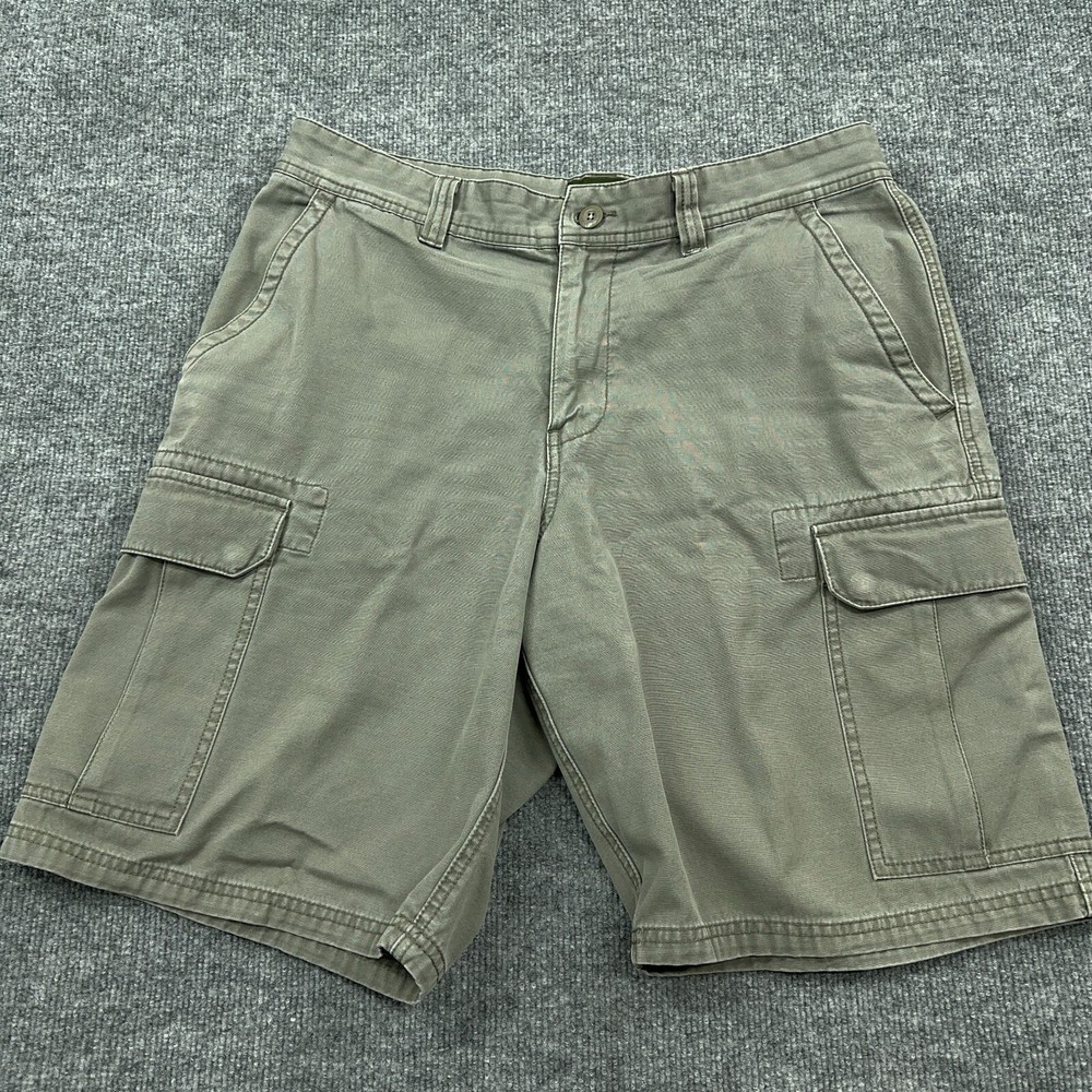 Eddie Bauer Shorts Mens 34 Cargo Gray Faded Green Heavyweight Canvas Hiking 10