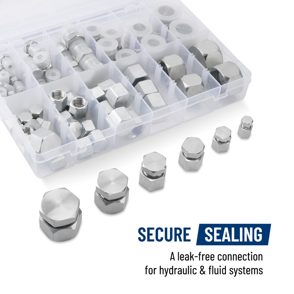 64pcs JIC 37° Flare Thread Cap &Plug Kit Precision Threading Hydraulic Hose Tube