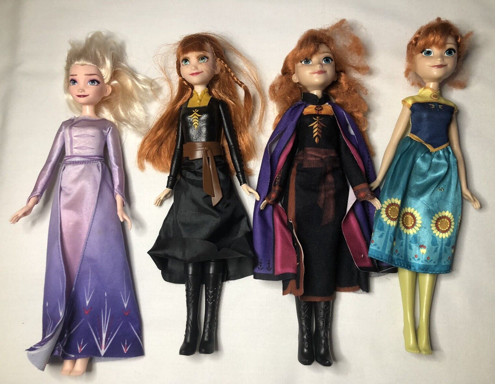 Lot of 4 Hasbro Disney's Frozen Elsa & Anna Dolls - 1 Elsa & 3 Anna Dolls