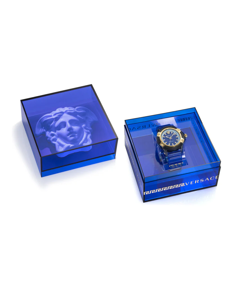 Versace Transparent Blue Active Tecc Icon Unisex Watch 42mm New