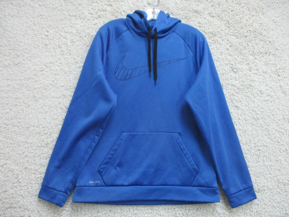 Nike Sweater Large Adult Blue Hoodie Pullover Pockets Swoosh Logo Stretch Mens L