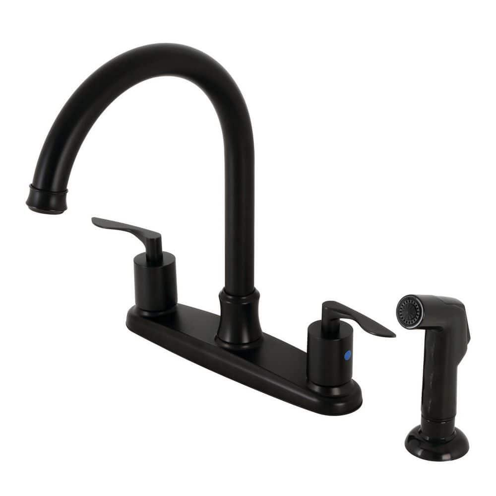 Kingston Brass 2-Handle Matte Black Kitchen Faucet with Side Sprayer Deck Mount