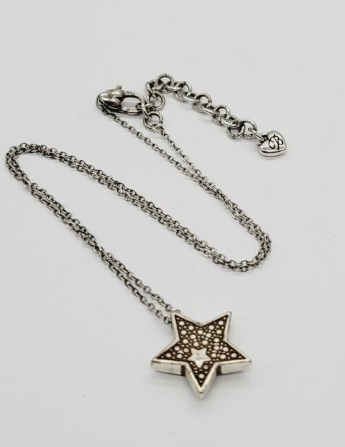 Brighton Rising STARS Pendant Necklace Silver tone Crystal Accent Reversible 18