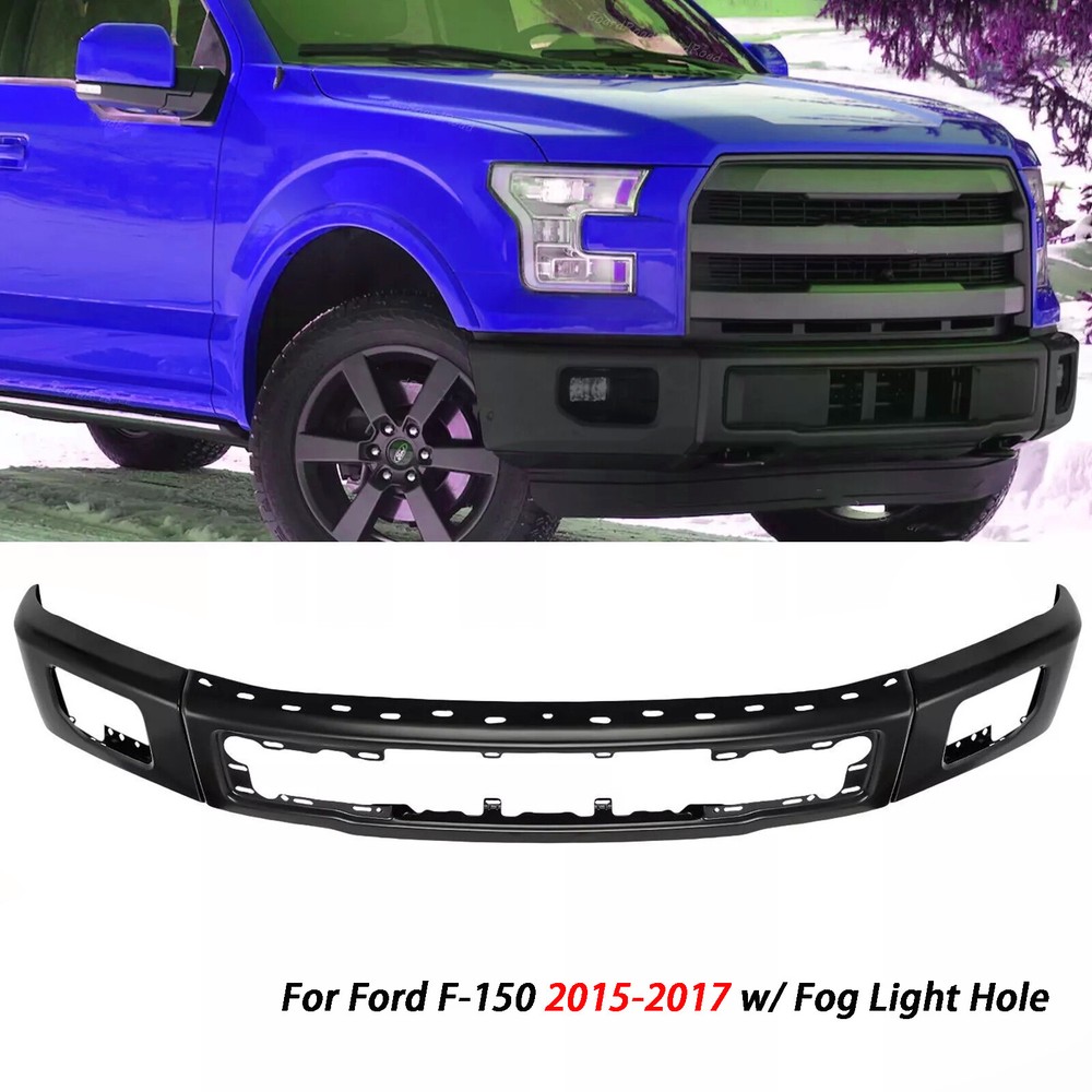 NEW Black Steel Bumper Face Bar for 2015 2016 2017 Ford F150 Truck W/ Fog 15-17