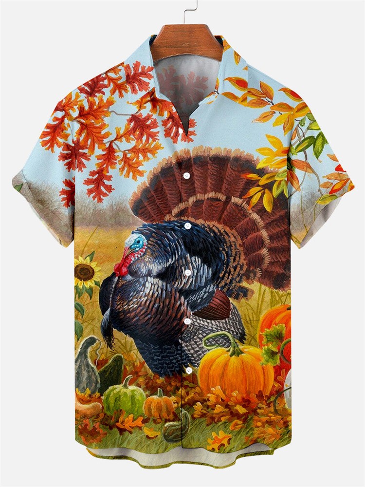 Mens Thanksgiving Day Turkey Pumpkin Art Hawaiian Shirt