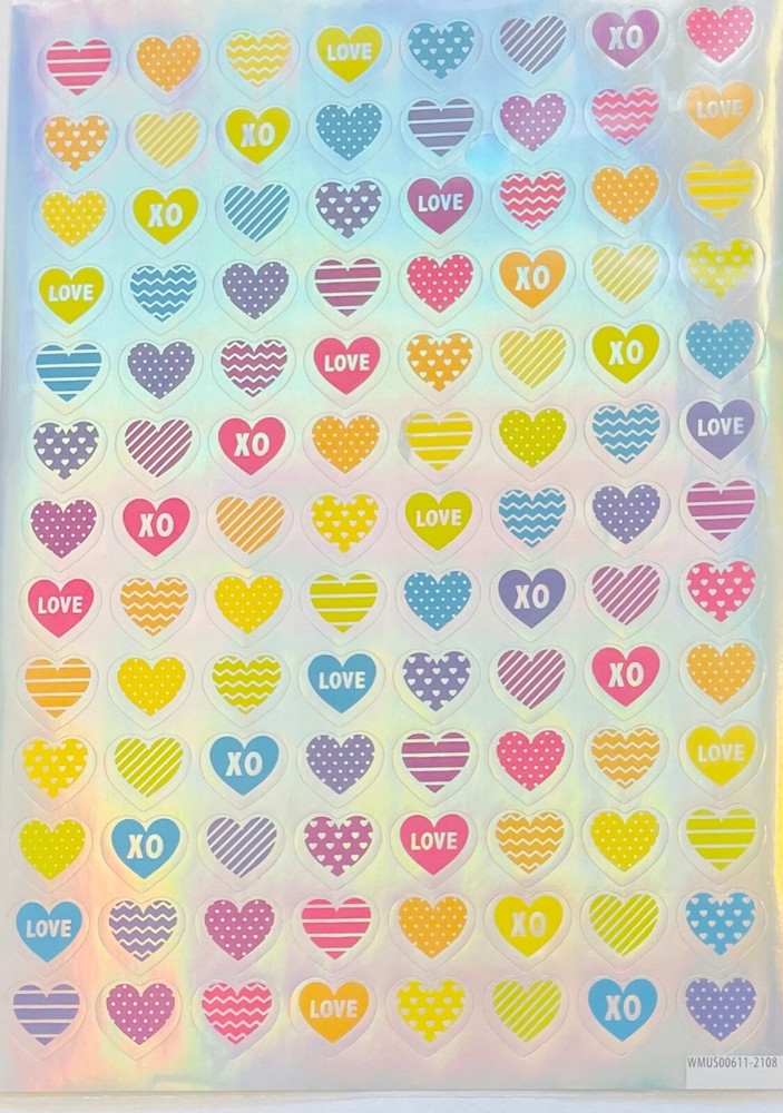 Rainbow Foil Hearts Valentine's Day Stickers Planner Papercraft Crafts