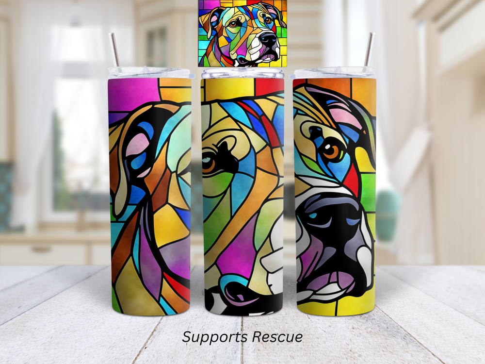 Stained Glass Pitbull Dog Vibrant 20 oz Stainless Steel Insulated Tumbler Mug