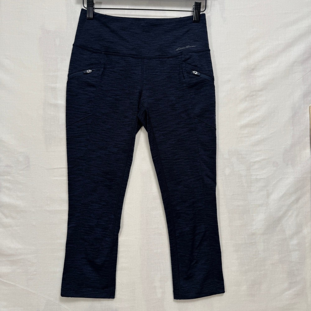 Eddie Bauer Leggings Womens XS Navy Blue Motion Space Dye Capri Zipper Pockets