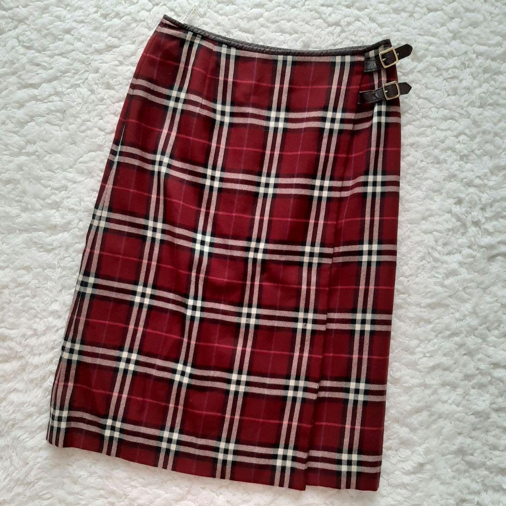 Burberry London Nova Check Wrap Skirt Red Belt M Size 38 Used