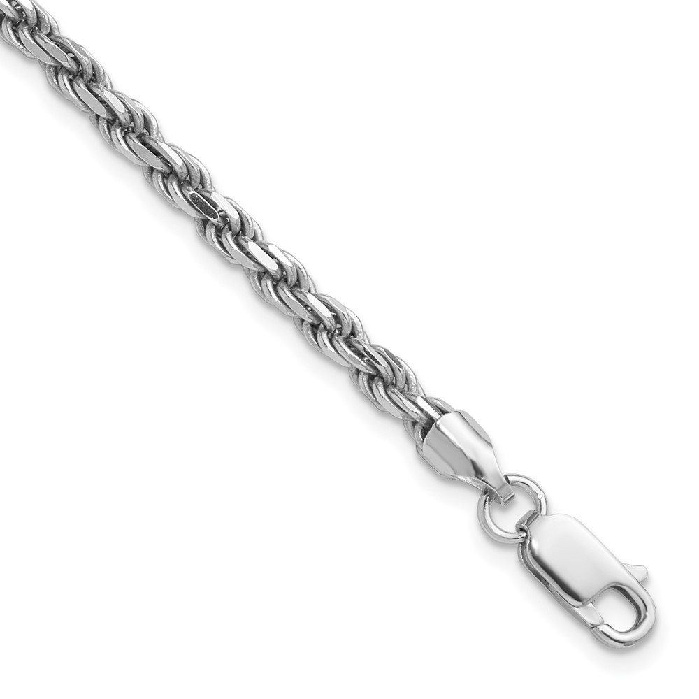 Elegant 3.2mm Rhodium-Plated Sterling Silver Diamond-Cut Rope Chain Anklet 9 Inch 8.5g