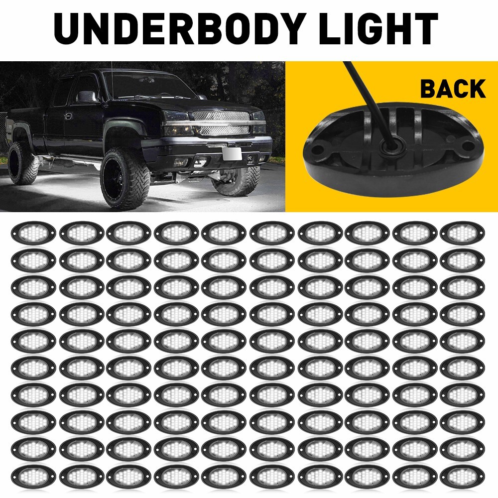 White 100 Pod LED Rock Lights For Jeep Offroad Boat Truck UTV ATV Underbody Lamp
