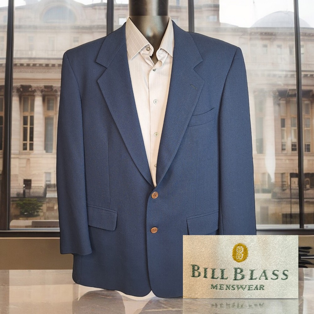 Bill Blass Jacket Blazer Mens 44R Navy Wool Ventless