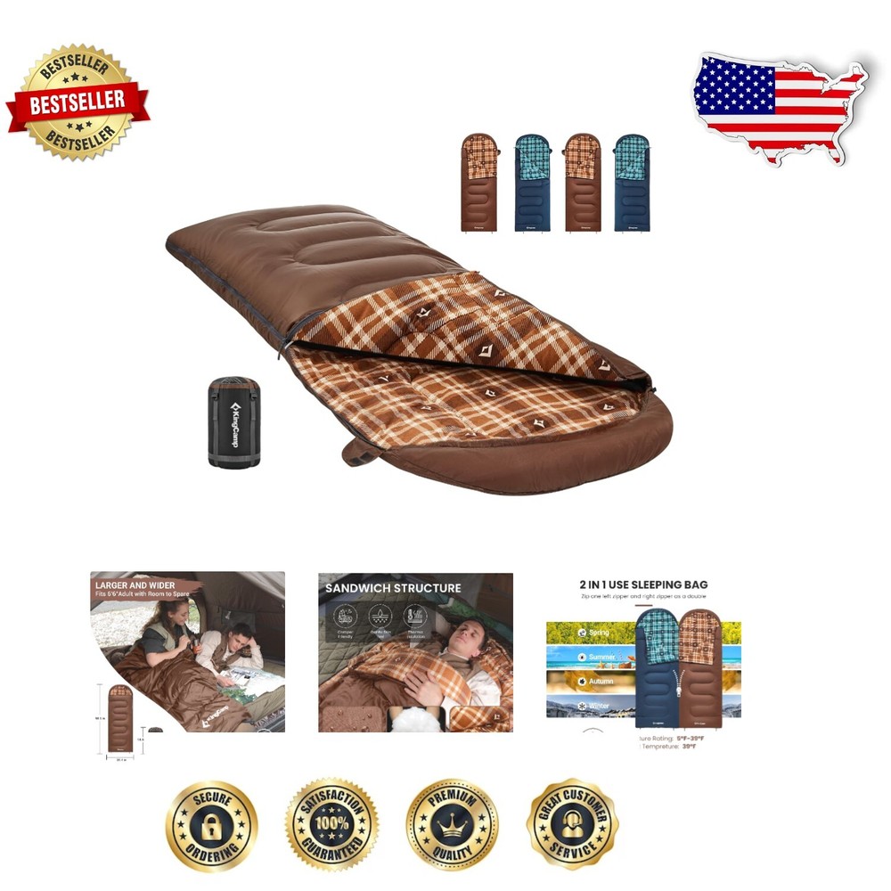 Big and Tall Cotton Flannel Sleeping Bag with Water-Resistant Fabric - 4 Season