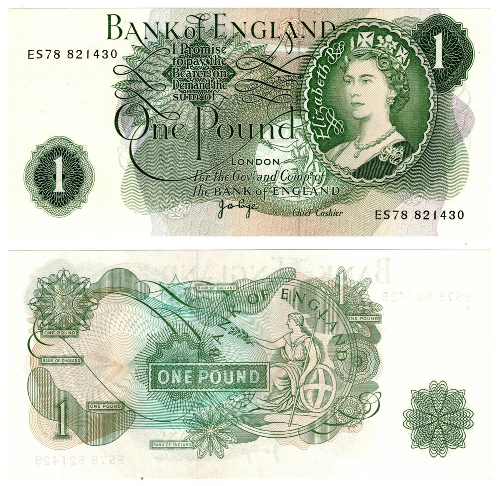 1977 Great Britain Bank of England P374g 1 pound Banknote Queen Elizabeth II UNC