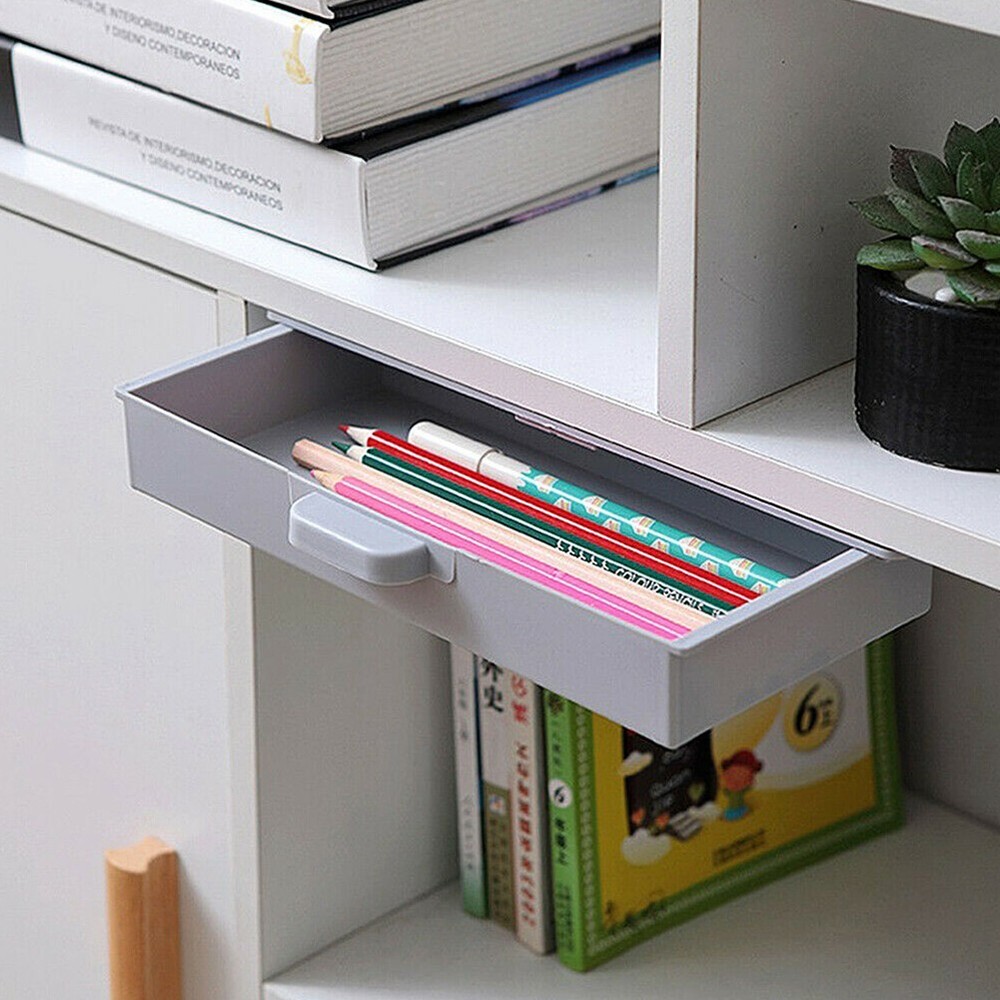 ABS Under Desk Drawer Organizer | Office Pen Holder & Storage Box with Adhesive for Space-Saving Desk Organization