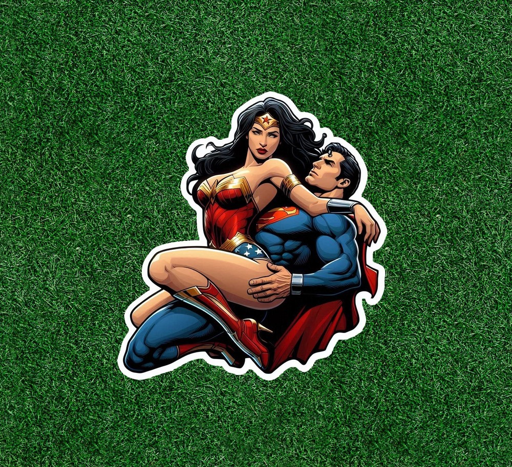 Wonder Woman giving a lap dance to Superman vinyl sticker - Several Sizes