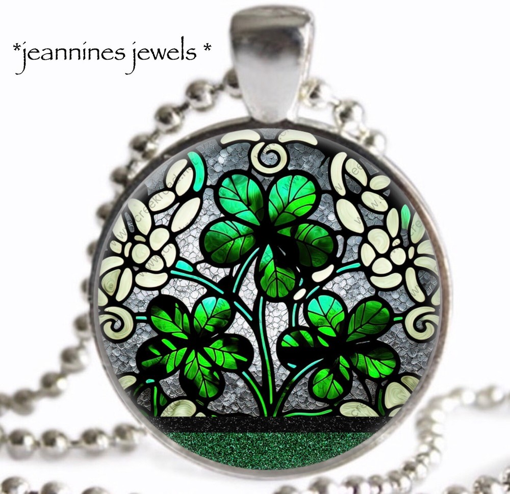 Irish Pride Shamrock Necklace FAUX Stained Glass ART PRINT St Patricks Day Gift-image