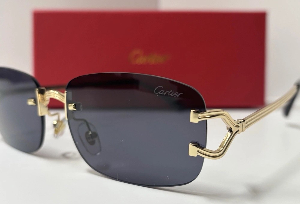 Cartier Rimless Unisex Sunglasses Gold Frame Dark Lens Free Shipping