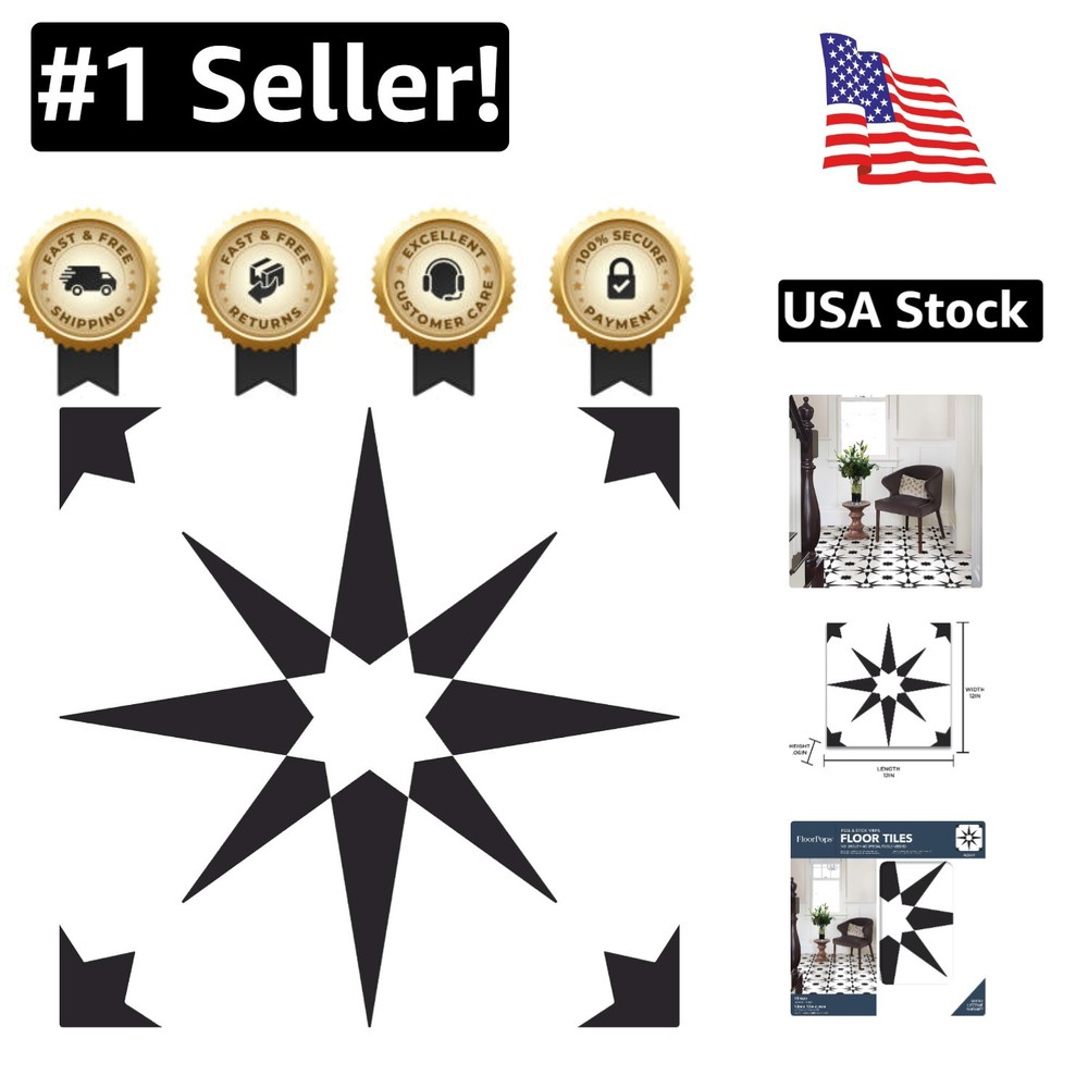 Black Peel & Stick Floor Tiles - 12