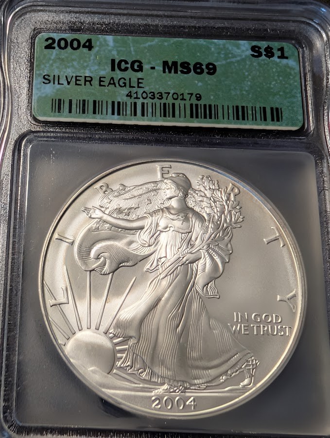 2004 AMERICAN SILVER EAGLE MS69 ICG