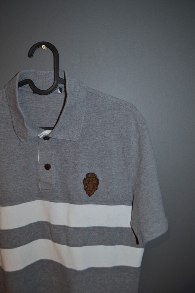 Gucci Grey Cotton Polo Shirt Striped S