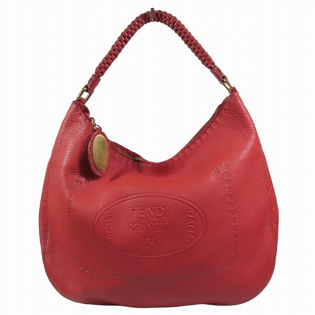 RARE FENDI Selleria Hobo Bag with Logo in Red Leather for Women