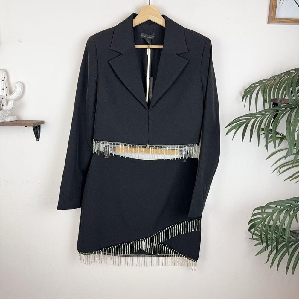 House of Harlow 1960 Two Piece Suit Blazer Top & Mini Skirt Set in Black Size L