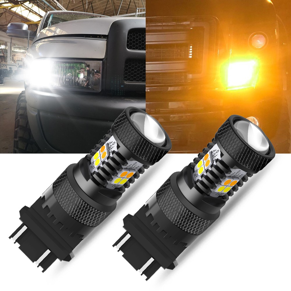 3157 Switchback LED Turn Lights Signal WHITE Dual AMBER Color Anti Flash Hyper