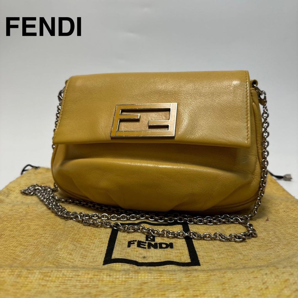 Fendi Mamma Baguette Leather Shoulder Bag with Chain Strap Designer Handbag