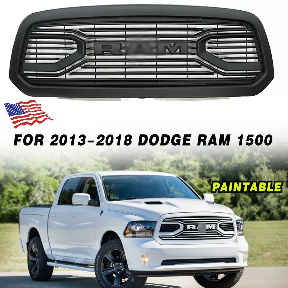 Front Grill For 2013-2018 1500 Dodge Ram Bumper Grille W/Letter Black Paintable