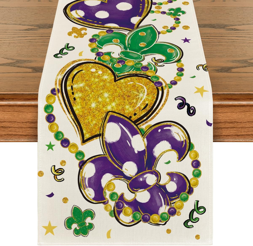 Iris Jewellery Hearts Mardi Gras Table Runner for Seasonal Kitchen & Dining Decor
