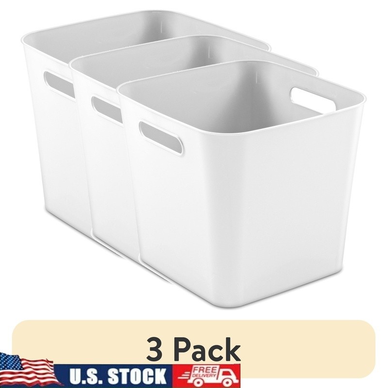 3 Pack Cube Storage Bins Plastic W/ Handles Office Bathroom Closet Organization